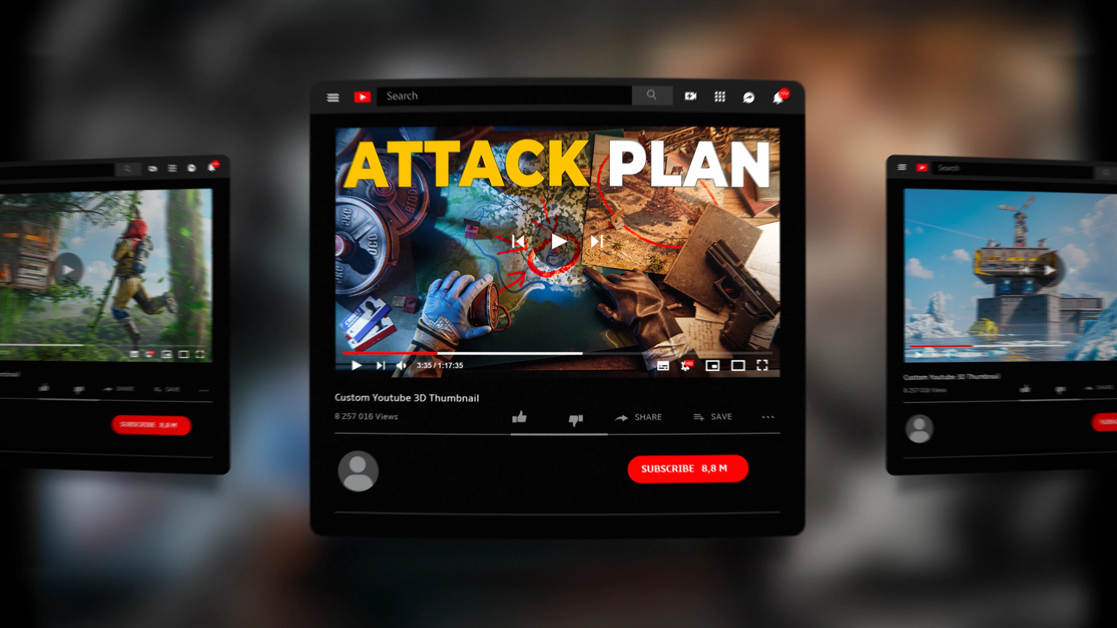 a collection of 3D thumbnails for youtube and social media